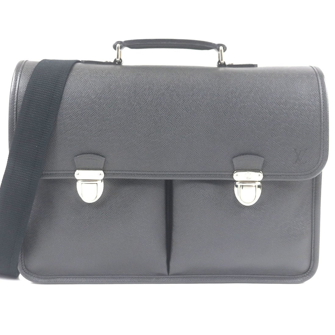 LOUIS VUITTON M32622 Taiga Anton LV Logo Embossed Briefcase Shoulder Bag Ardoise Made in France (1 of 16)