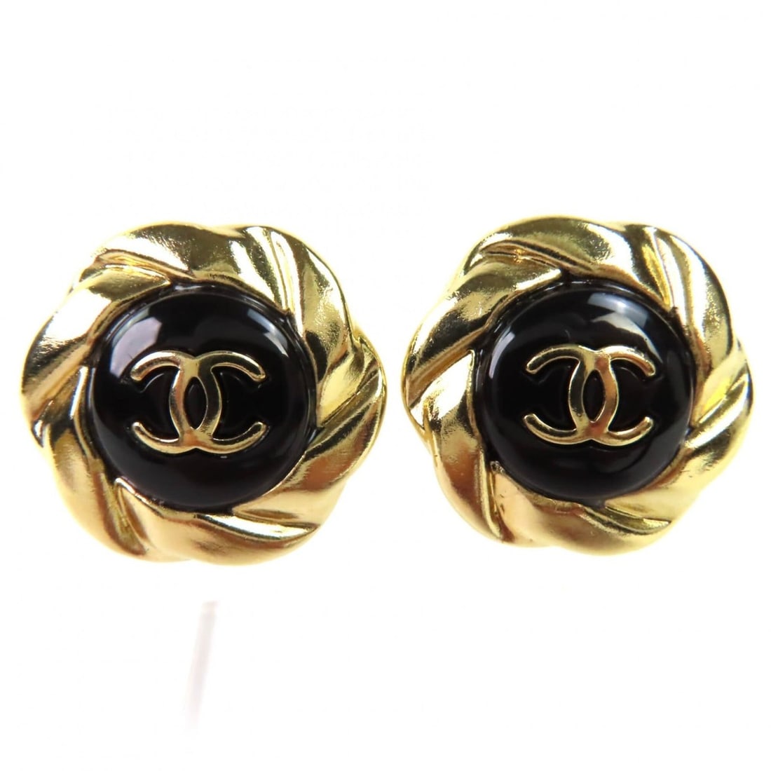 CHANEL A22A Coco Mark Earrings (Pair) - Gold & Black Comes with Box Made in France Women's (1 of 9)