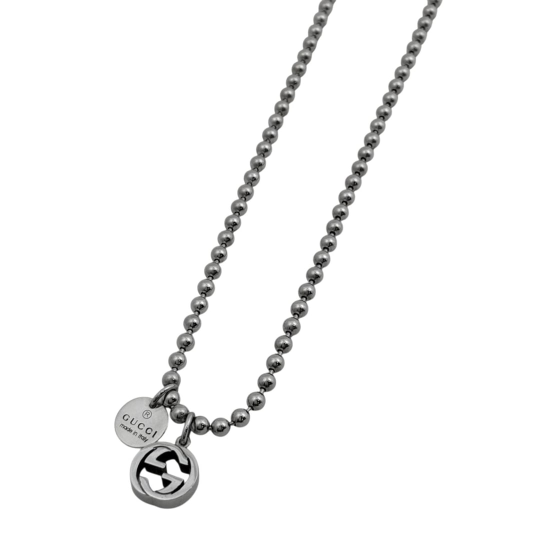 Gucci GG Logo Chain Necklace, Interlocking G Ball Sterling Silver 925, Silver, Women's (1 of 14)