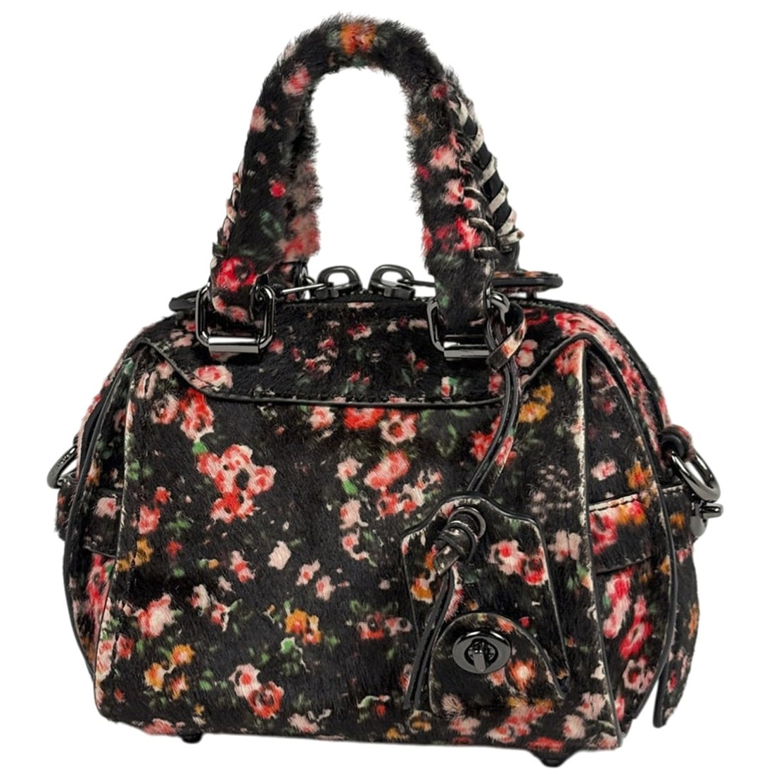 Coach logo handbag, floral pattern, calfskin, black, 21214, women's.: --- Catalog ---Category: SizeSize (HxWxD): 12.5cm x 14cm x 10.5cm / 4.92'' x 5.51'' x 4.13''Category: DesignType: HandbagColor: BlackGender: WomenCategory: GeneralMPN: 21214Brand: Coach--- Item List -