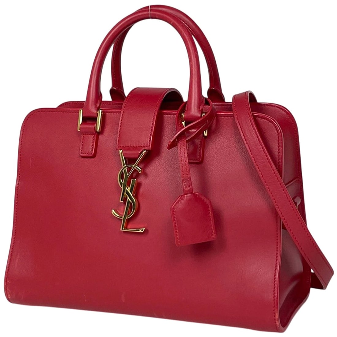 Saint Laurent Baby Cabas 2-Way Shoulder Bag/Handbag, Leather, Red, 372087, Women's (1 of 12)