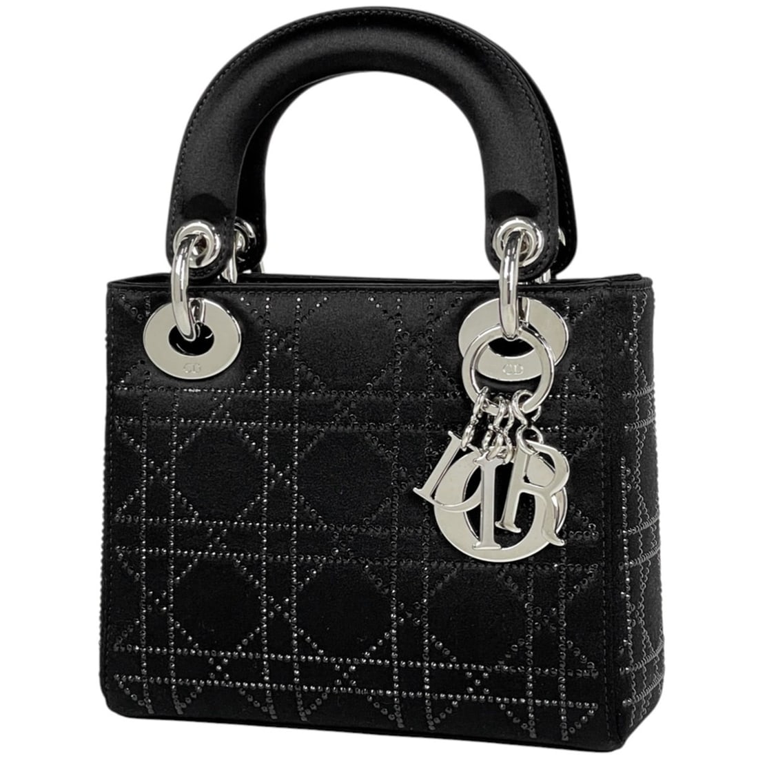 Christian Dior Lady Cannage Mini 2-Way Shoulder Bag/Handbag, Satin, Black, Women's (1 of 12)