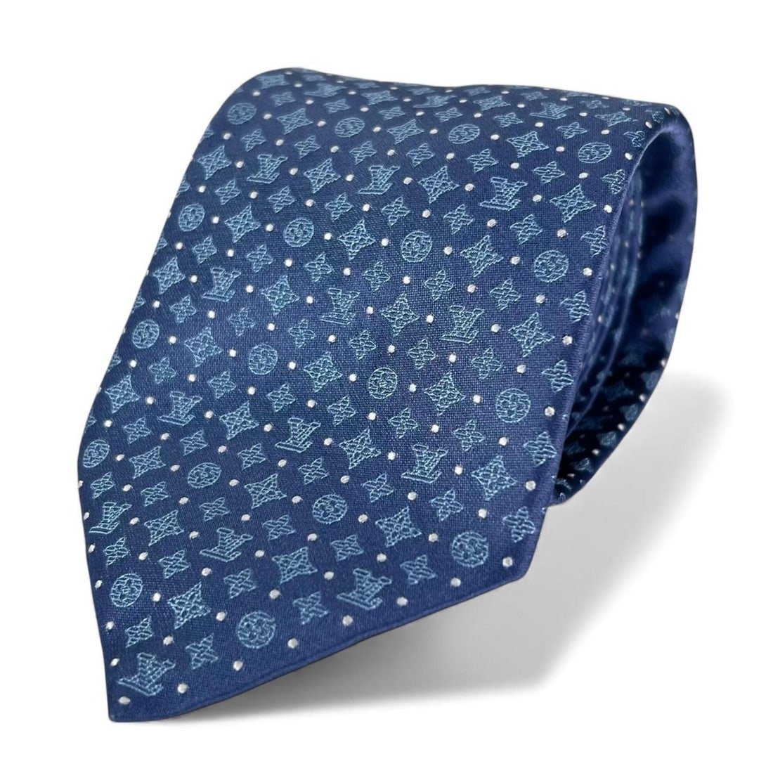 LOUIS VUITTON M90831 Monogram Shadow Dot 8cm Tie, Blue, with Box, Men's (1 of 10)