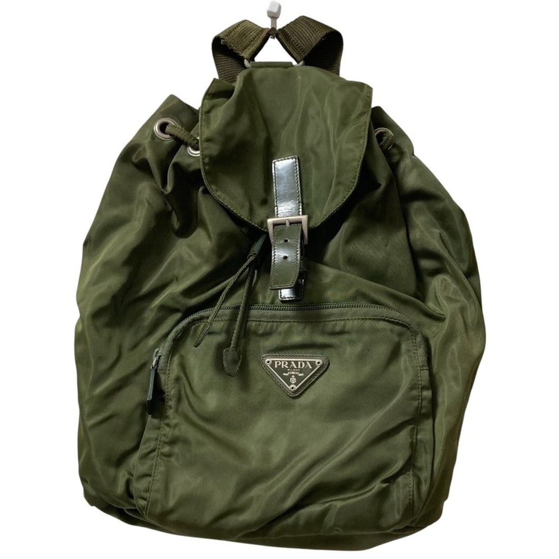 Prada Triangle Logo Plate Nylon Backpack, Khaki, Women's (1 of 14)