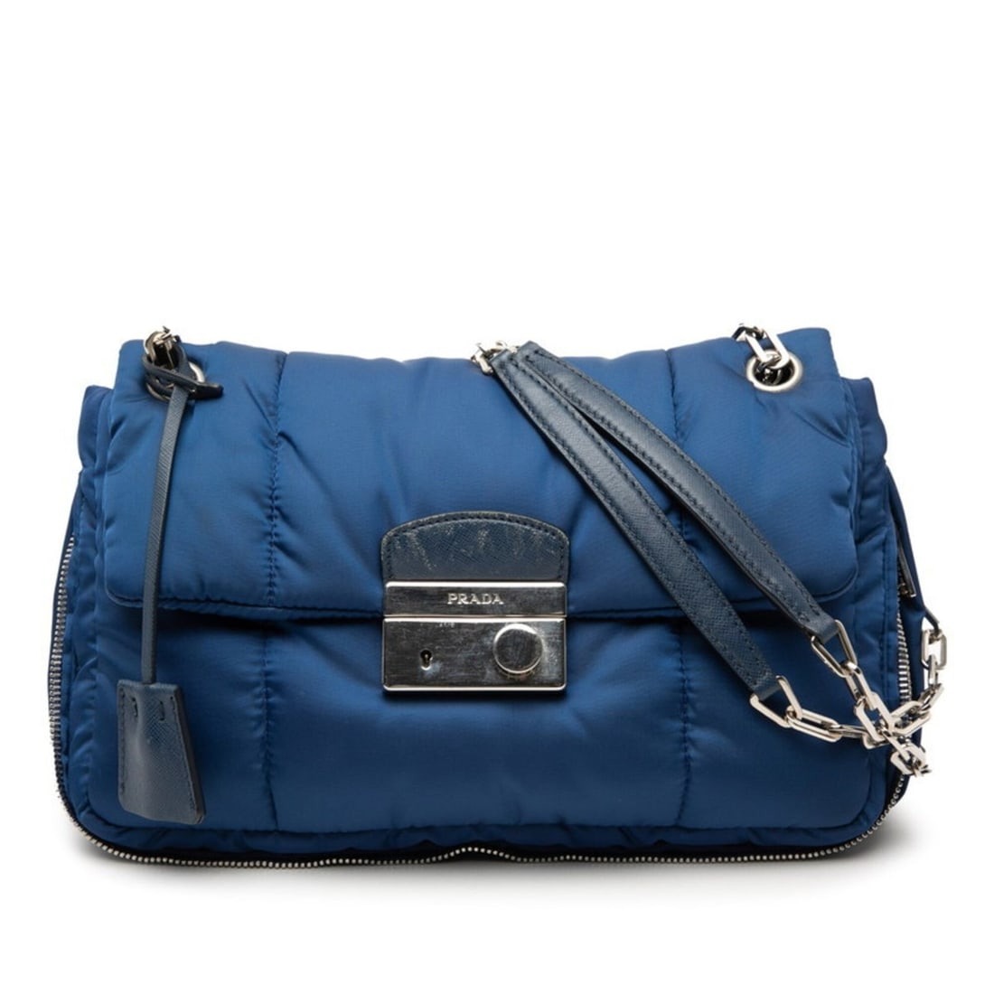 Prada Chain Shoulder Bag BR5024 Blue Nylon Saffiano Leather Women's PRADA (1 of 11)