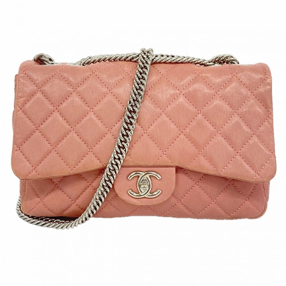 Chanel Matelassé Shoulder Bag, Double Chain, Leather, Pink, Women's (1 of 11)