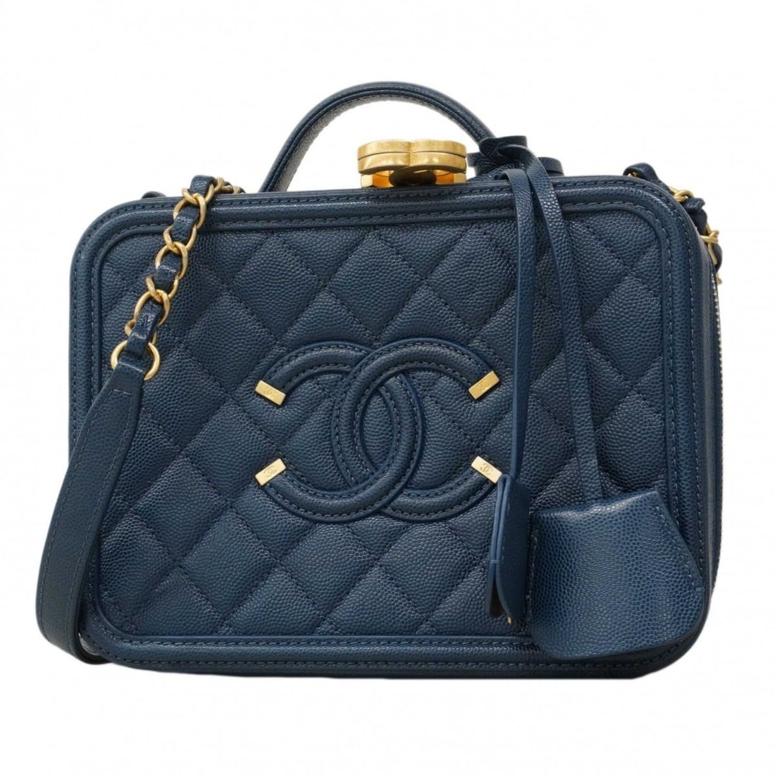 Chanel handbag/vanity bag, chain shoulder CC Fagligree, caviar leather, blue, women's. (1 of 11)