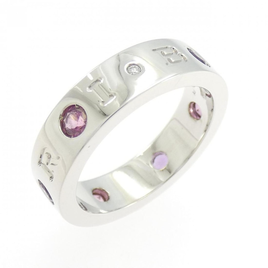 Bvlgari Ring: --- Catalog ---Category: SizeUS Size: 6.5Brand Size: 53Category: DesignType: Band ringStone: Amethyst, Diamond, TourmalineGender: WomenMaterial: White gold (18K)Category: GeneralMPN: AN857670Brand: