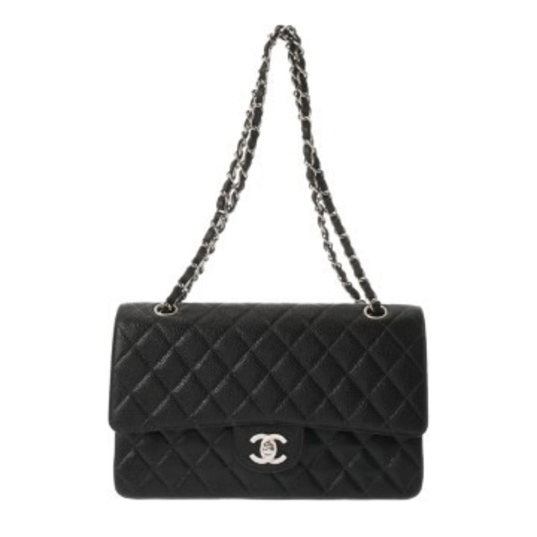 CHANEL Chain Shoulder Bag, 25cm, Double Flap, Black, A01112, Women's, Caviar Skin, AB Rank, Used, (1 of 13)