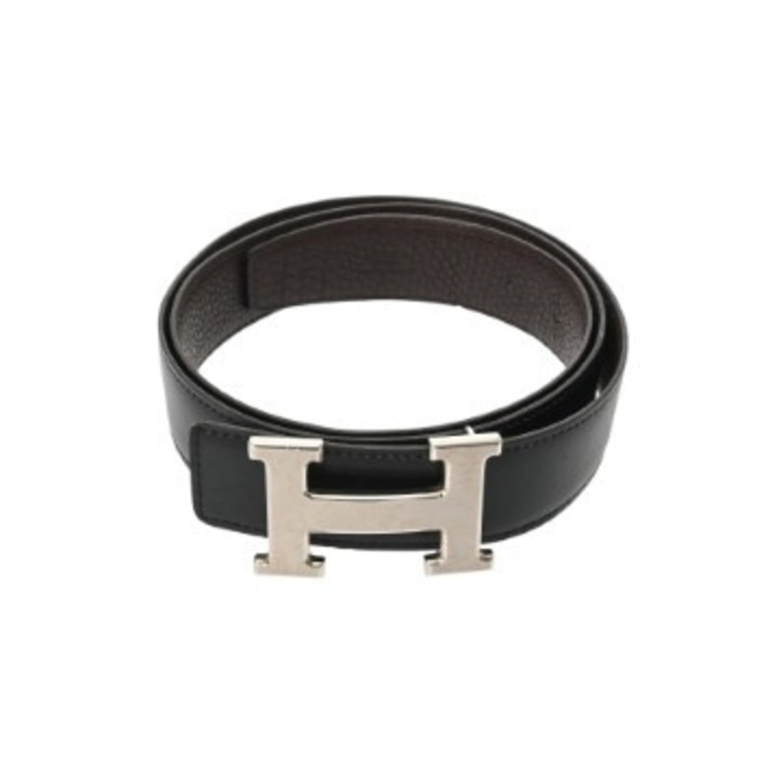 HERMES H-belt, silver buckle, size 95, black Ebene leather, ?M stamp (circa 2009), men's box calf (1 of 12)