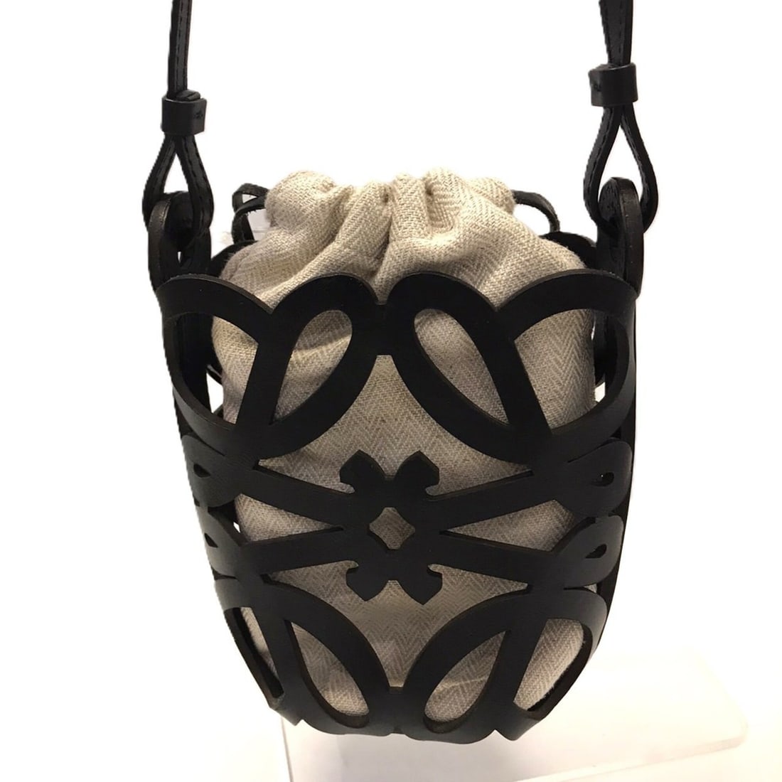 Loewe Anagram Cut-Out Pocket Shoulder Bag, Black Calf Leather Mini Pouch C922Y62X02 LOEWE (1 of 9)