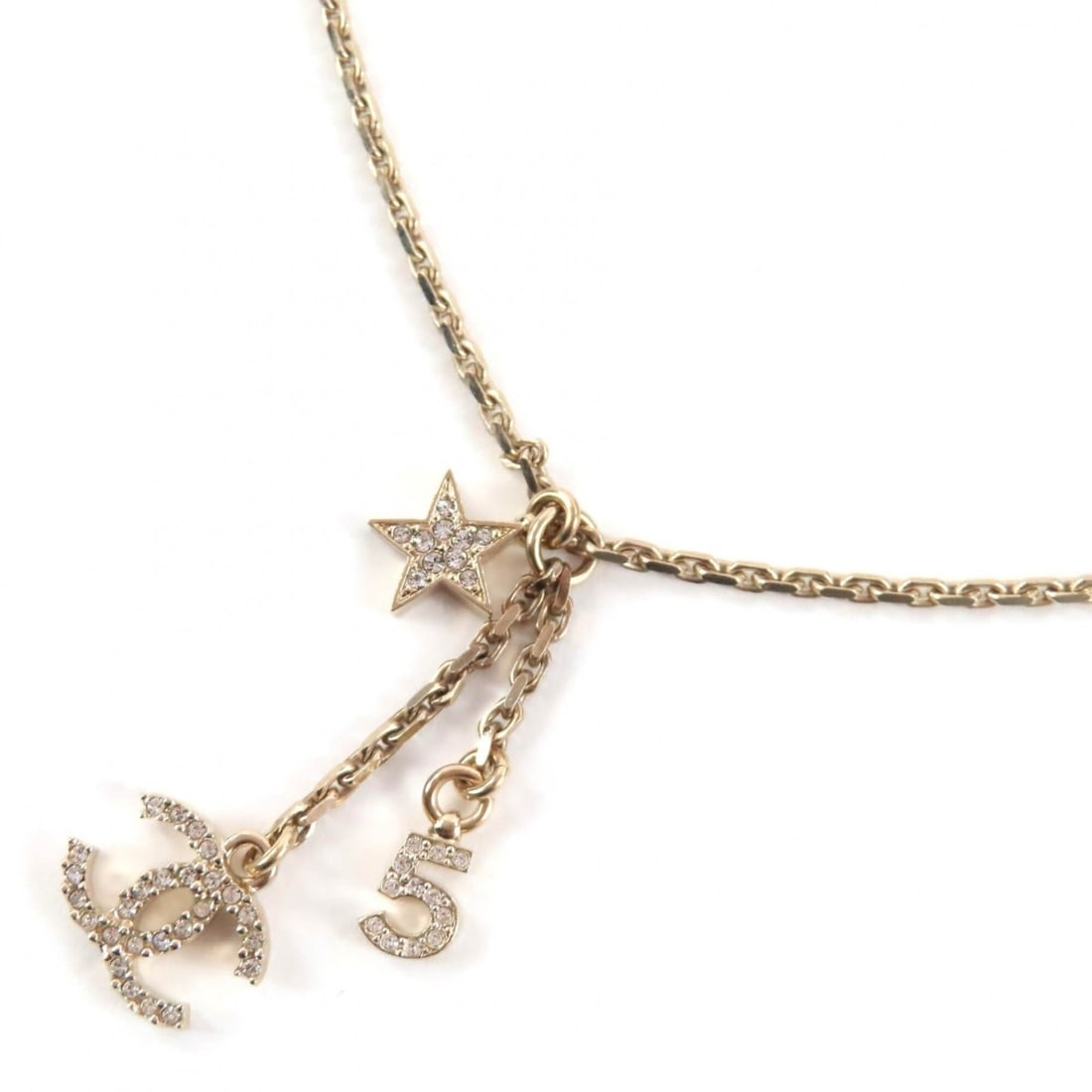 CHANEL (Chanel) 2022 Model C22S Star Motif Coco Mark Costume Jewelry Necklace, Gold Tone, Made in (1 of 16)