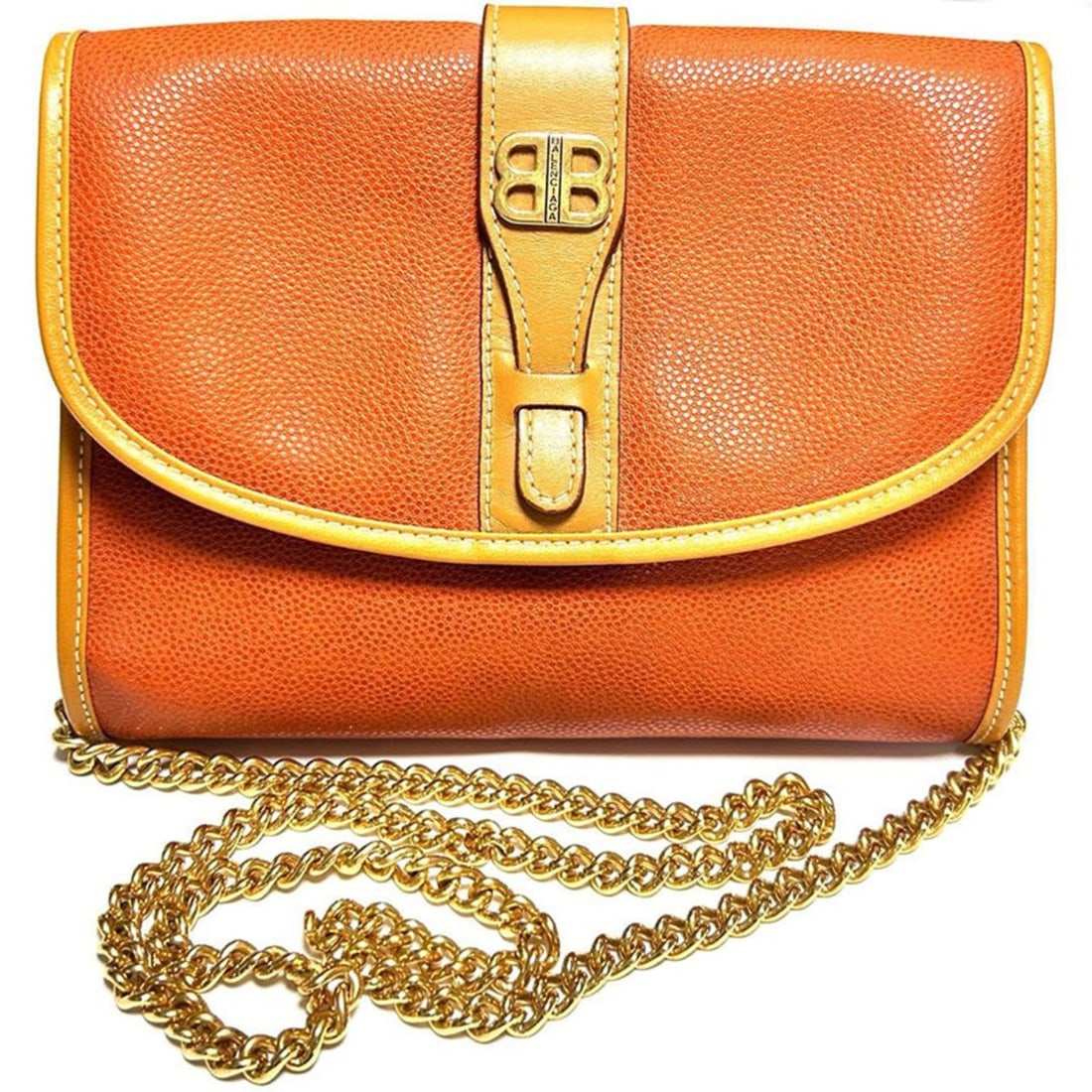 Balenciaga chain shoulder bag/clutch bag in orange, beige, and gold, made of genuine leather. (1 of 15)