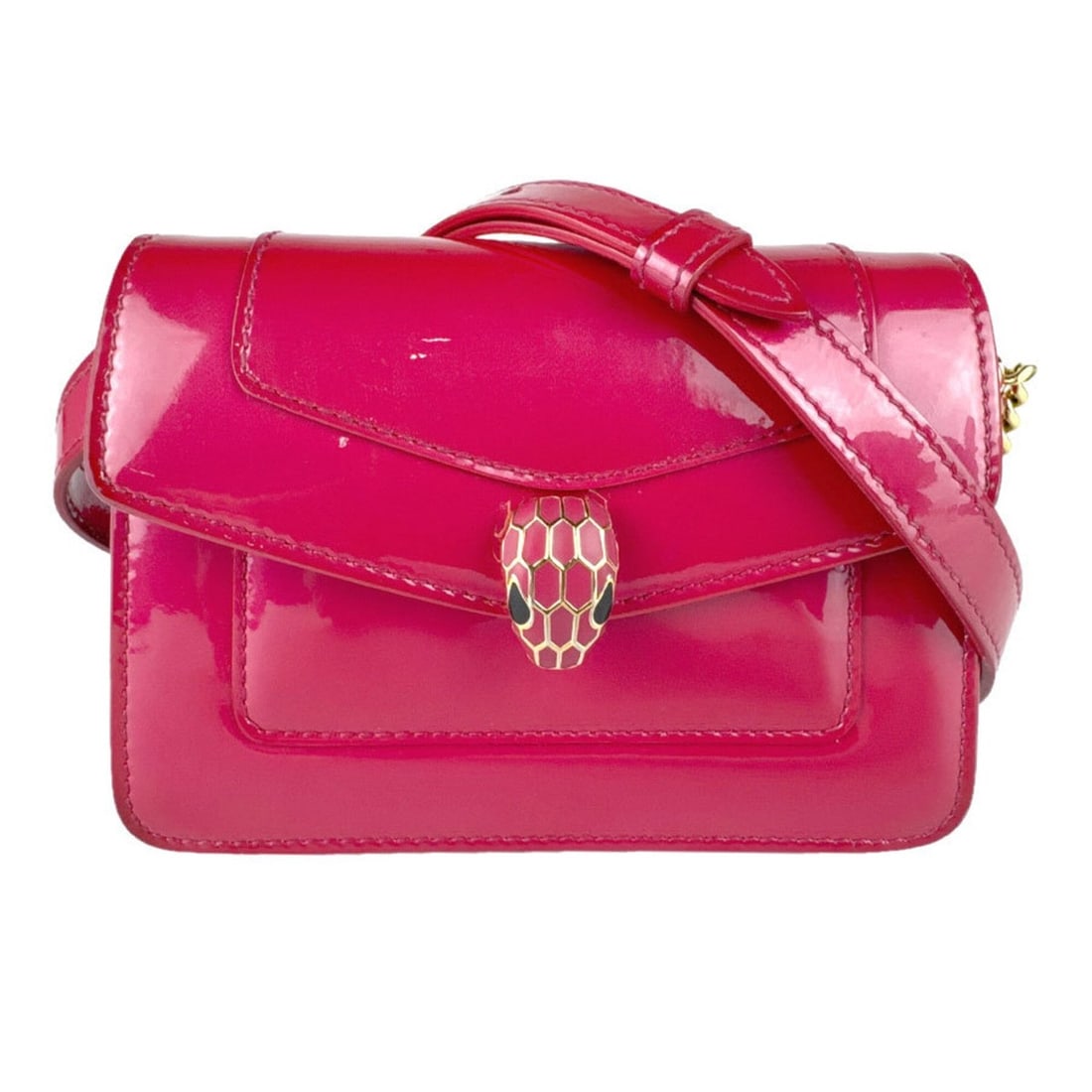 BVLGARI Serpenti Forever Shoulder Bag, Patent Leather, Pink Red, Gold, Women's, Free Shipping, z9111: --- Catalog ---Category: SizeSize (HxWxD): 10cm x 12cm x 4cm / 3.93'' x 4.72'' x 1.57''Category: DesignType: Shoulder bagColor: Pink redGender: WomenMaterial: Patent leather Category: GeneralBrand: Bv