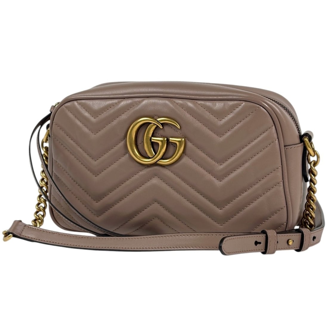 Gucci GG Marmont Chain Shoulder Bag, Double G, Leather, Beige, 447632, Women's (1 of 20)
