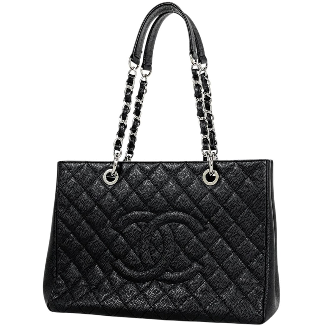 Chanel Coco Mark Chain Tote Bag, Matelassé Shoulder Caviar Leather, Black, Women's (1 of 14)