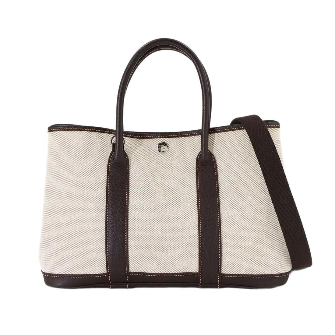 Hermes Garden TPM 2-way Tote Shoulder Handbag Toile H Leather Natural Marron ?H stamp Party (1 of 9)
