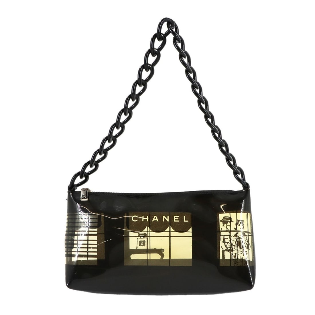 Chanel Windows Line Chain Shoulder Handbag, Vinyl Plastic, Black, Clear, Silver Hardware: --- Catalog ---Category: SizeWeight: 200g / 7.05oz.Size (HxWxD): 13cm x 24cm x 5.5cm / 5.11'' x 9.44'' x 2.16''Strap Length: 50cm / 19.68''Category: DesignType: Handbag, Shoulder bagColor: Black, Clea