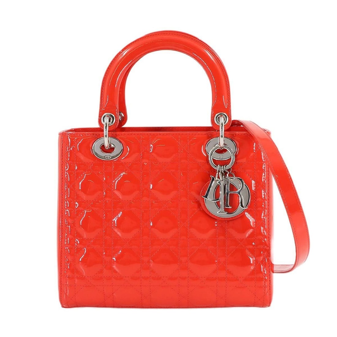 Christian Dior Cannage Lady Medium 2-way Hand/Shoulder Handbag, Enamel Red.: --- Catalog ---Category: SizeWeight: 895g / 1.97lb.Size (HxWxD): 19.5cm x 23.5cm x 12cm / 7.67'' x 9.25'' x 4.72''Strap Length: 91cm / 35.82''Handle Length: 28cm / 11.02''Category: DesignType: Handbag