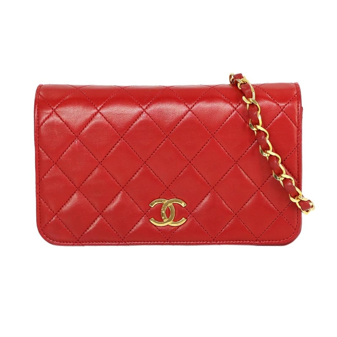 Chanel Matelasse Chain Shoulder Handbag, Lambskin, Red with Gold Hardware (1 of 11)