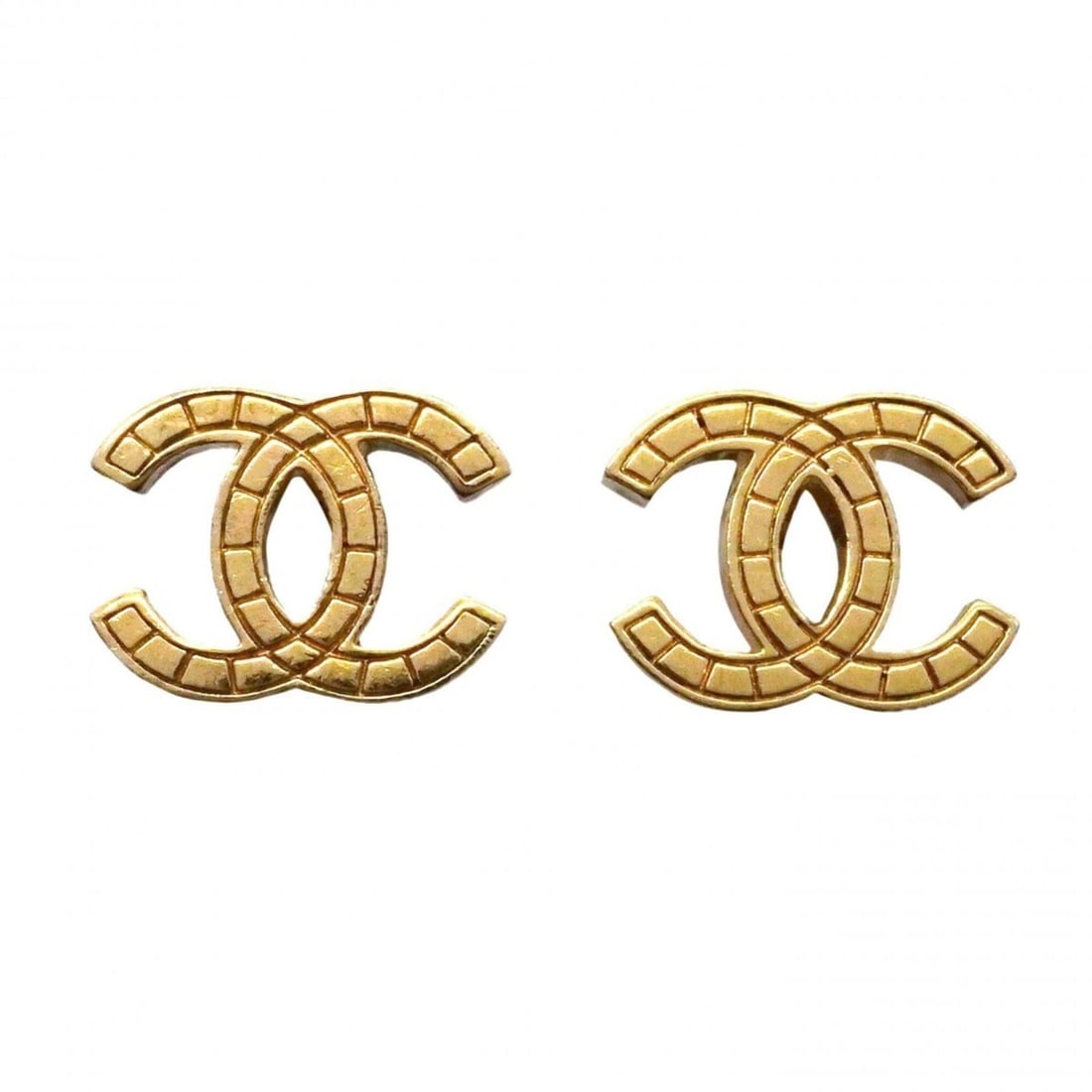 Chanel earrings, Coco Mark chocolate bar design, GP plated, gold, women's. (1 of 12)