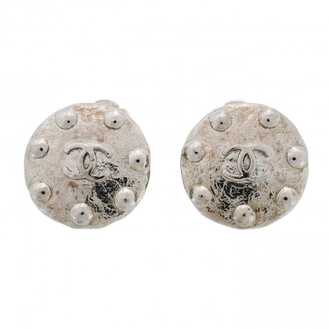 Chanel Earrings, Coco Mark Circle Metal Silver, Women's (1 of 14)