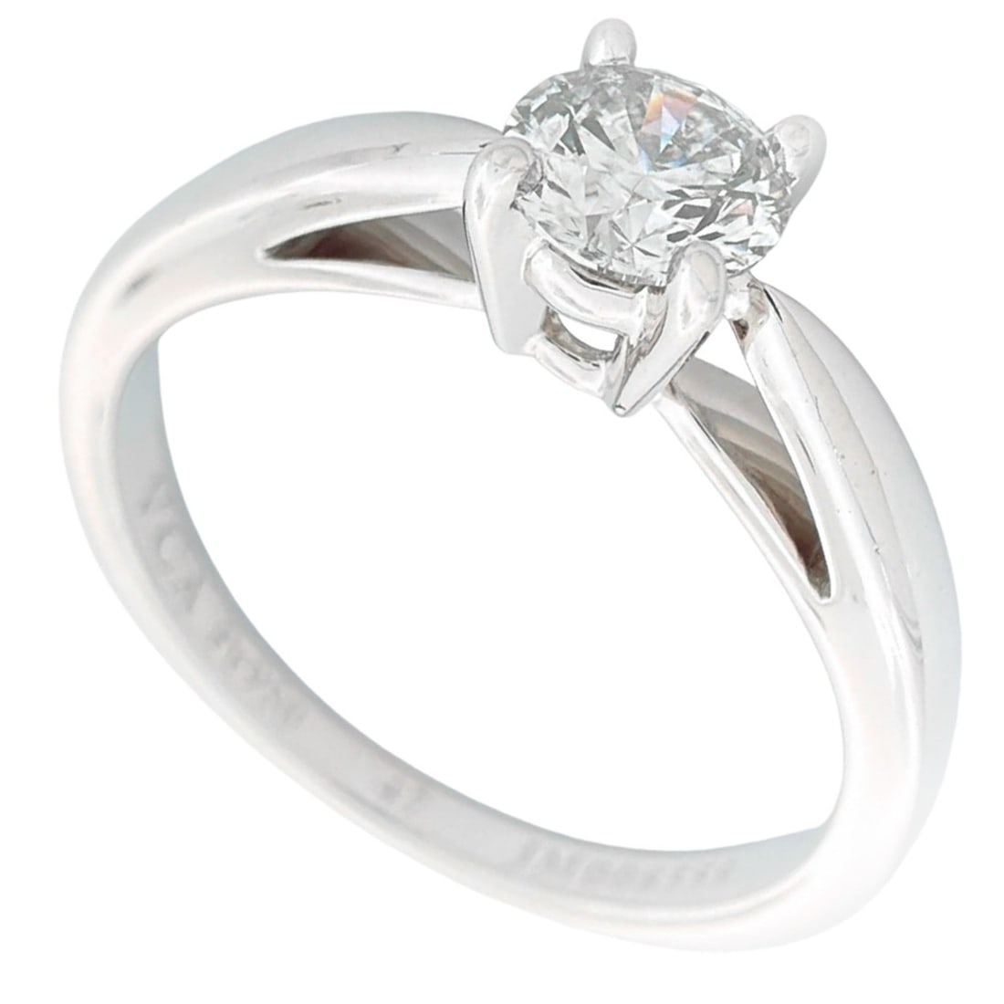 Van Cleef & Arpels Bonheur Solitaire Ring, Diamond 0.30ct, Size 47, Platinum 950, 3.5g, E VVS1, 3EX,: --- Catalog ---Category: SizeWidth: 2.4mm / 0.09''Weight: 3.5g / 0.12oz.JP Size: 7US Size: 4Category: DesignType: Band ringStone: DiamondGender: WomenClarity: VVS1Material: Platinum 950Color Grade: EW