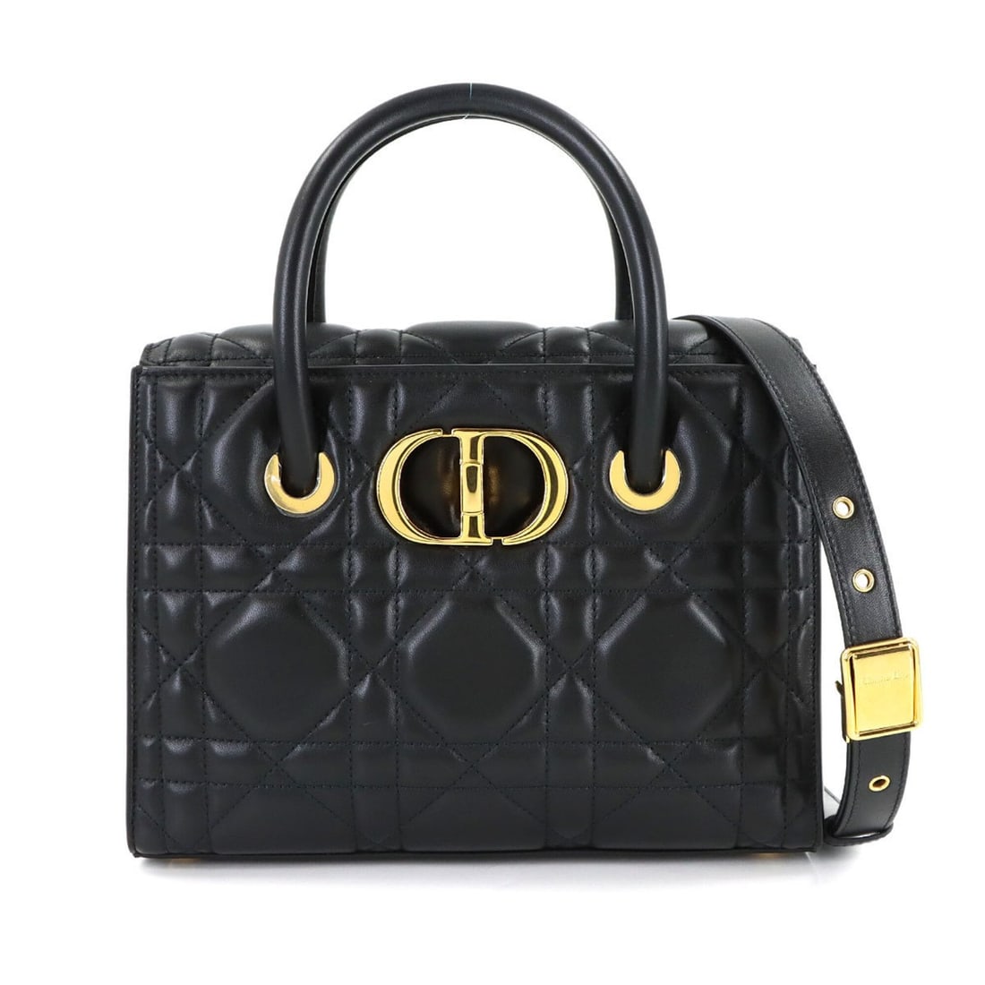 Christian Dior Saint Honore Macro Cannage 2-way Hand/Shoulder Handbag, Leather, Black with Gold: --- Catalog ---Category: SizeWeight: 1.01kg / 2.22lb.Size (HxWxD): 18cm x 25cm x 11.5cm / 7.08'' x 9.84'' x 4.52''Strap Length: 97cm - 107cm / 38.18'' - 42.12''Handle Length: 26cm / 10.23''Category: D