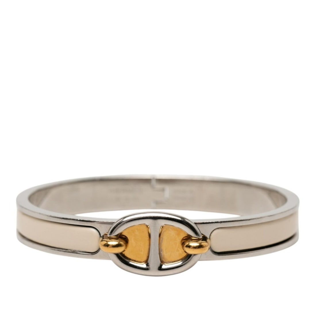 Hermes Mini Click Chaine d'Ancre PM Bangle, Silver, Ivory, Gold Metal, Enamel Plated, Women's. (1 of 16)