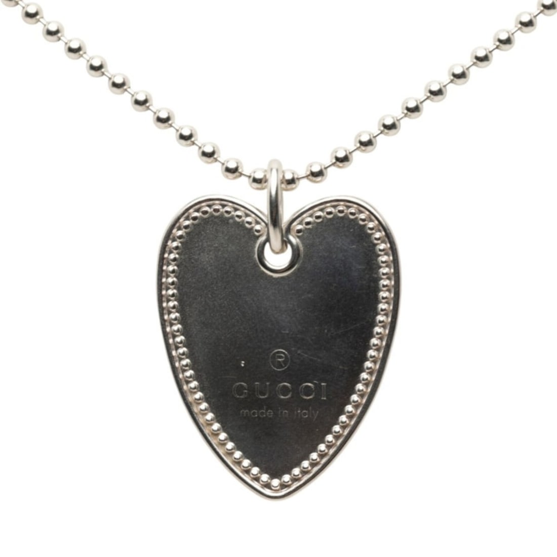 Gucci Heart Necklace Ball Chain SV925 Silver Women's GUCCI: --- Catalog ---Category: SizePendant Size: 34.4mm x 27.5mm / 1.35'' x 1.08''Neck Circumference: 51 cm / 20.07''Category: DesignColor: SilverGender: WomenMaterial: Silver 925Necklace Type: NecklaceCate