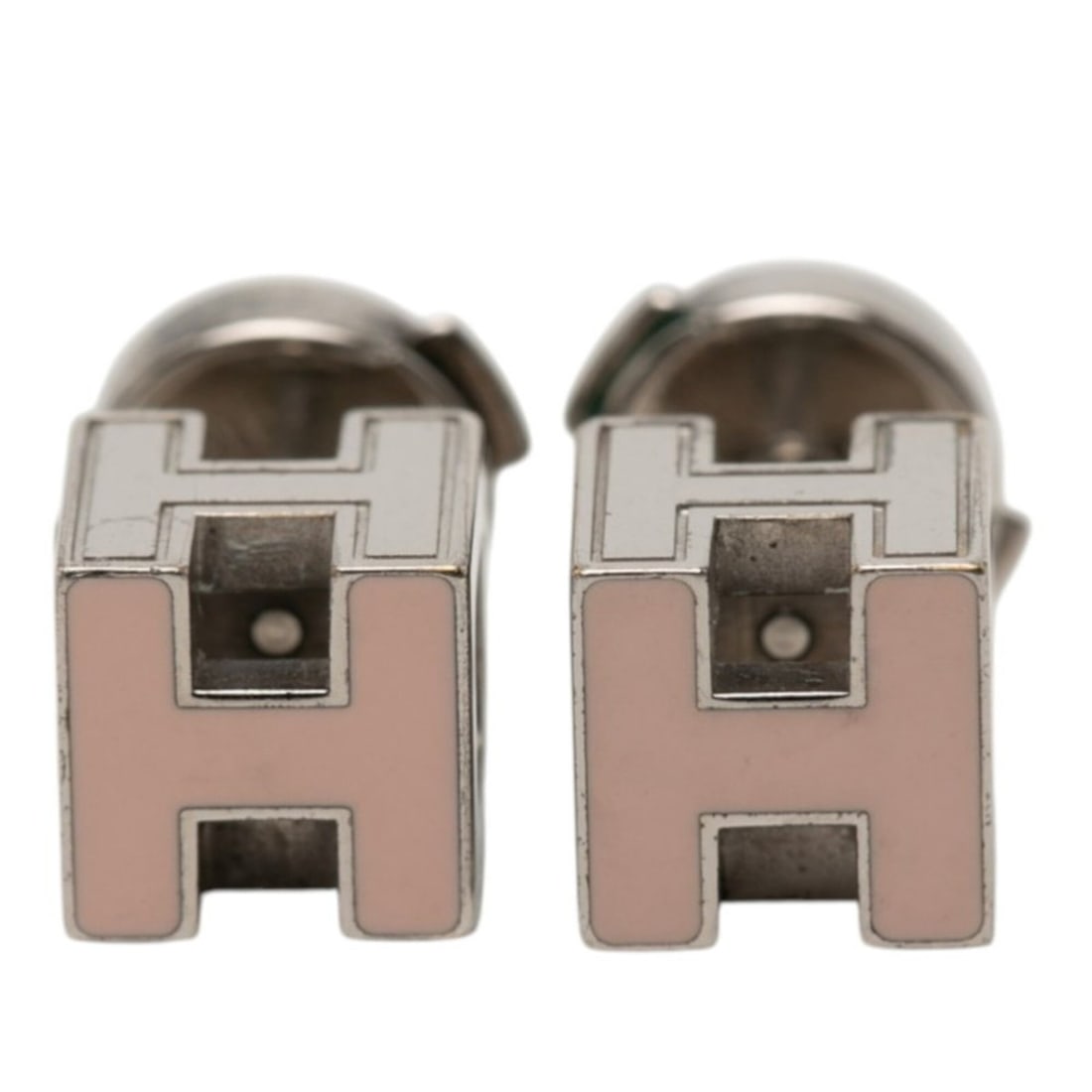 Hermes Cage d'H H-Cube Earrings, Silver and Light Pink Metal Enamel, Women's HERMES (1 of 16)