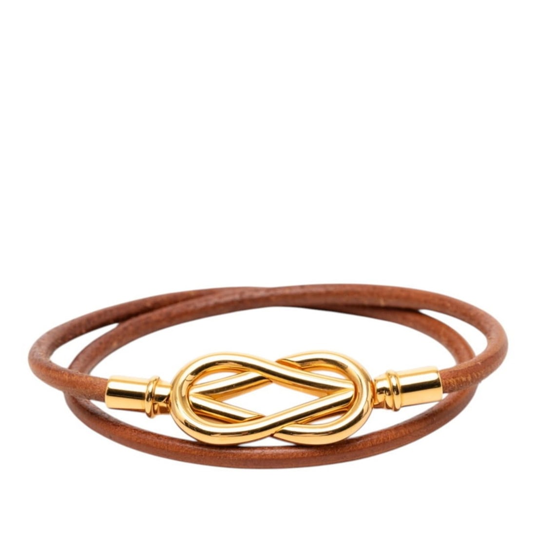 Hermes Atame Double Strand Bracelet, Gold and Brown Leather Plated, Women's. (1 of 16)