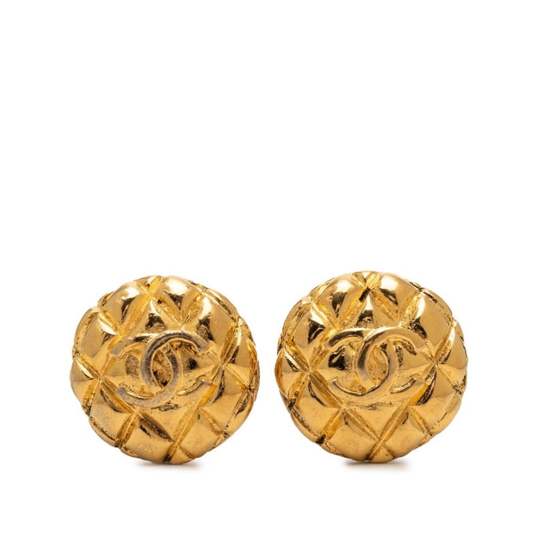 Chanel Coco Mark Matelassé Vintage Earrings, Gold Plated, Women's CHANEL: --- Catalog ---Category: SizeSize (HxWxD): 24.30mm x 24.60mm / 0.96'' x 0.97''Category: DesignType: Clip earringsColor: GoldGender: WomenMaterial: Gold platingCategory: GeneralLine: MatelasseBrand: Ch
