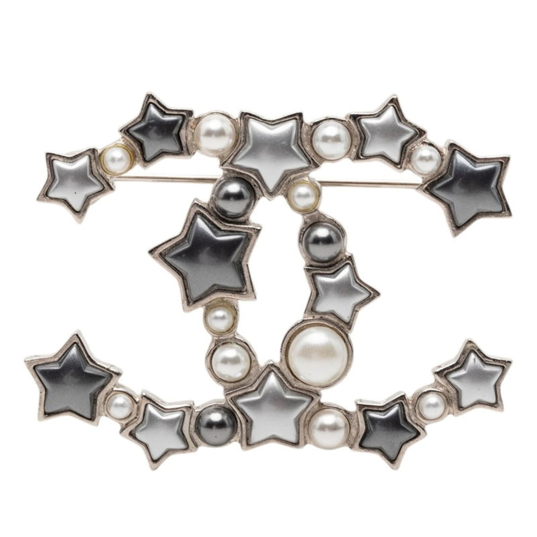 Chanel Coco Mark Star Motif Brooch, Silver Metal, Faux Pearl, Women's CHANEL (1 of 18)