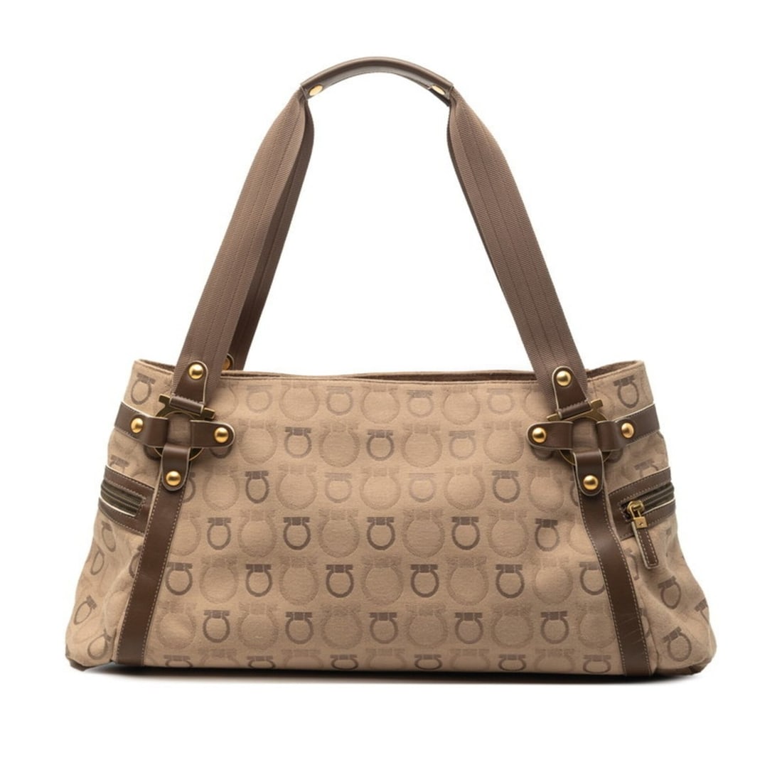 Salvatore Ferragamo Gancini Handbag Shoulder Bag Tote AF-21 6344 Beige Canvas Leather Women's: --- Catalog ---Category: SizeSize (HxWxD): 22cm x 47cm x 13cm / 8.66'' x 18.5'' x 5.11''Category: DesignType: Handbag, Shoulder bag, Tote bagColor: BeigeGender: WomenMaterial: Canvas , Leather Categor