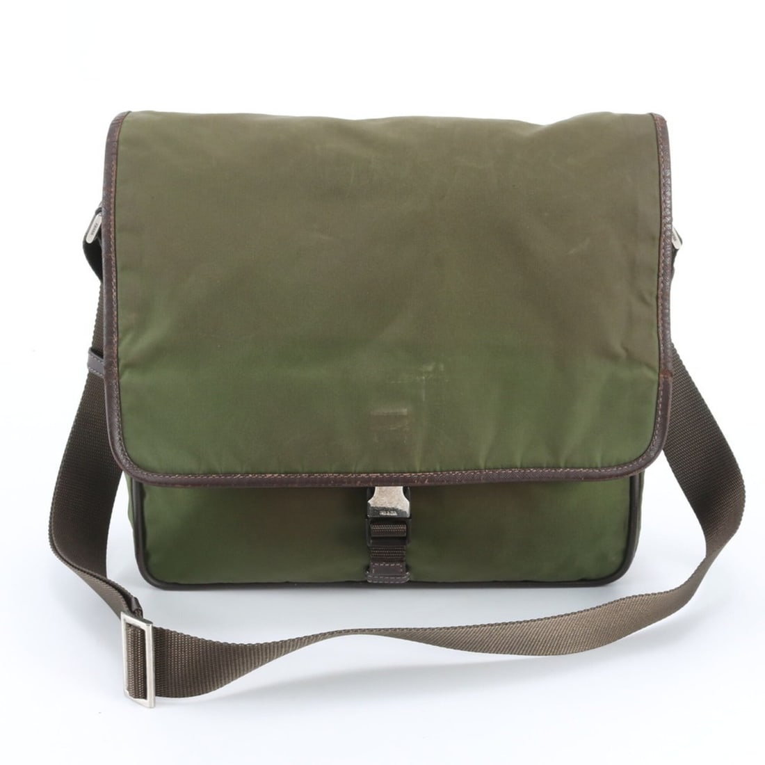 Prada Tessuto Nylon Khaki Leather Shoulder Bag, Crossbody Messenger Business Bag for Men (1 of 15)
