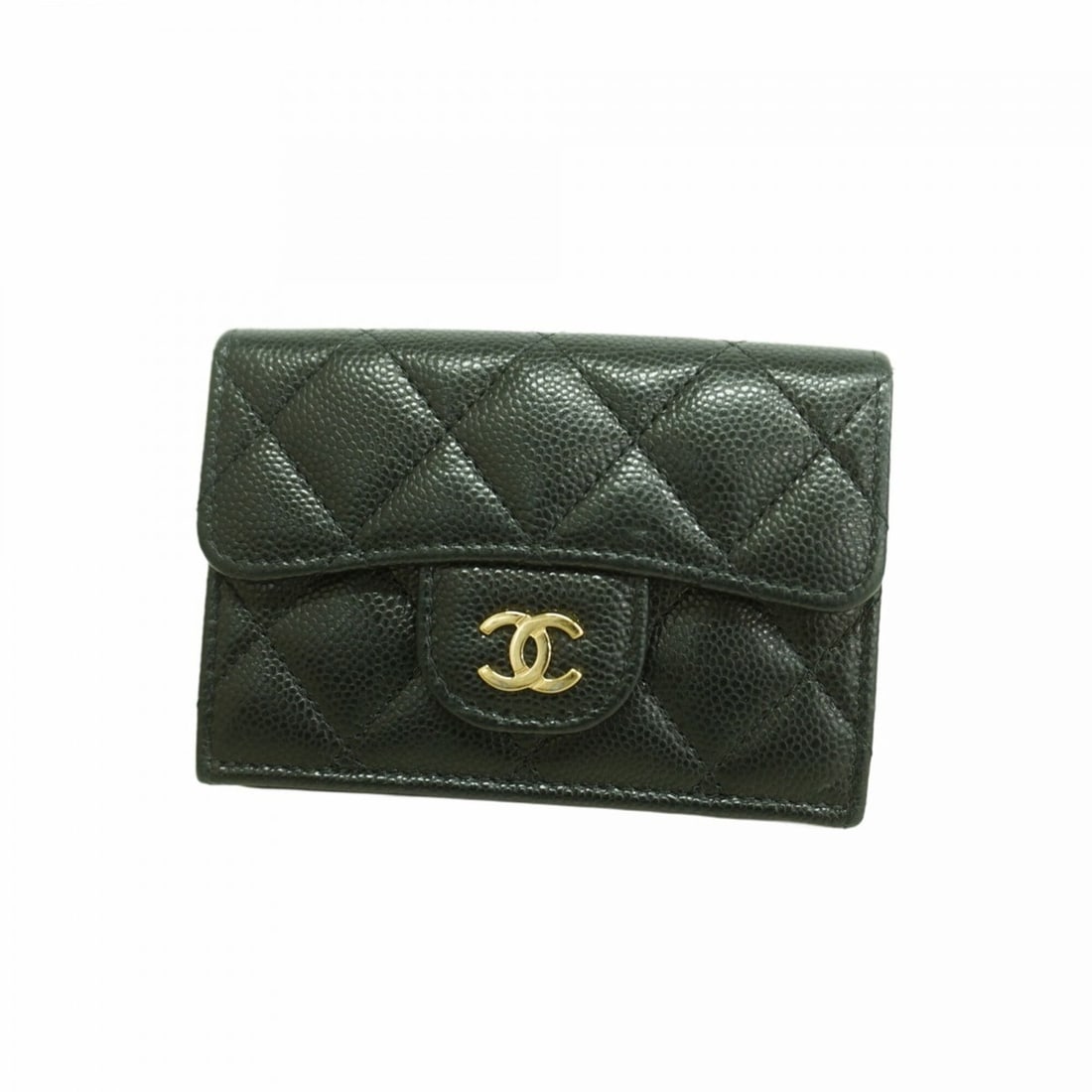 Chanel Matelassé Tri-fold Wallet, Caviar Leather, Black/Champagne, Women's (1 of 11)