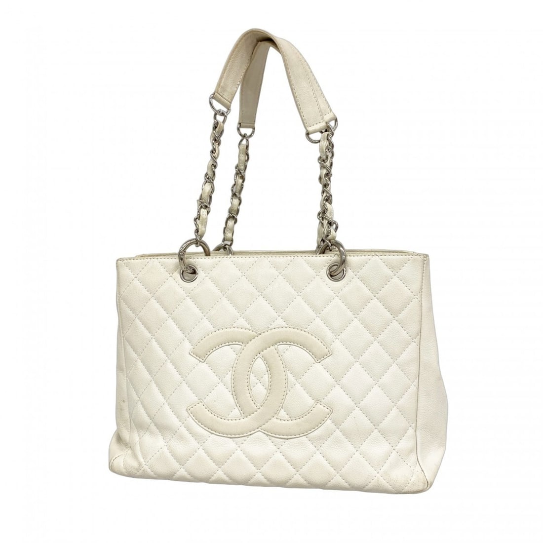 Chanel Tote Bag/Chain Matelassé Caviar Leather White Women's (1 of 16)