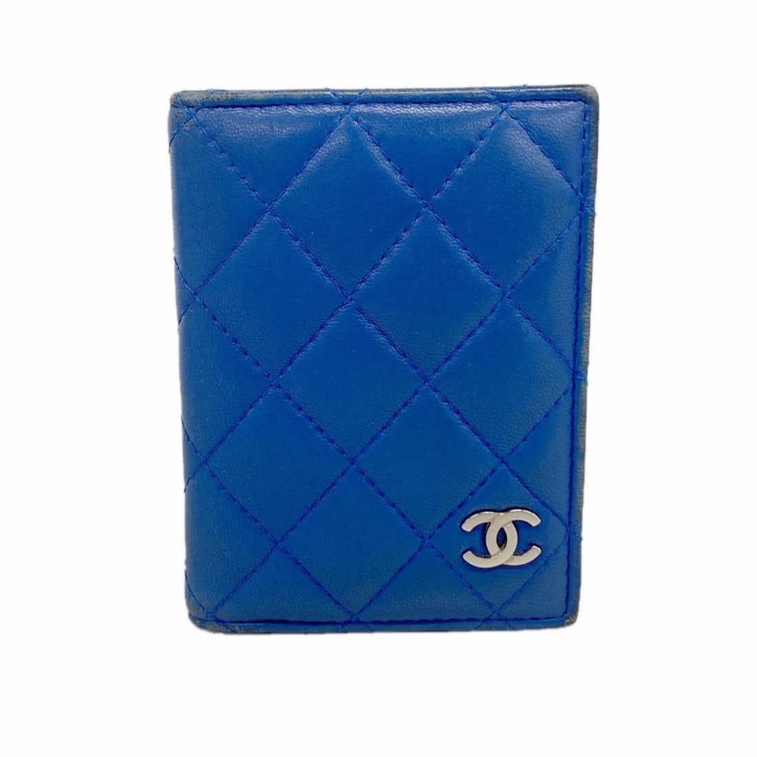 Chanel business card holder/card case, Matelassé lambskin, blue, women's. (1 of 14)