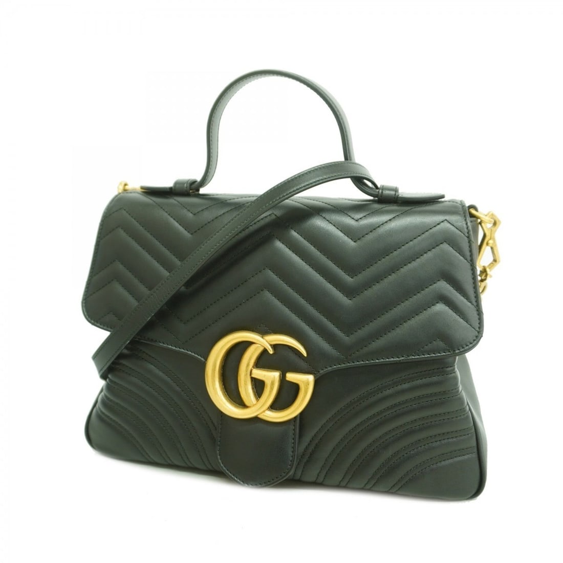 Gucci GG Marmont 498109 Leather Handbag, Black, 2-way Bag for Women (1 of 10)