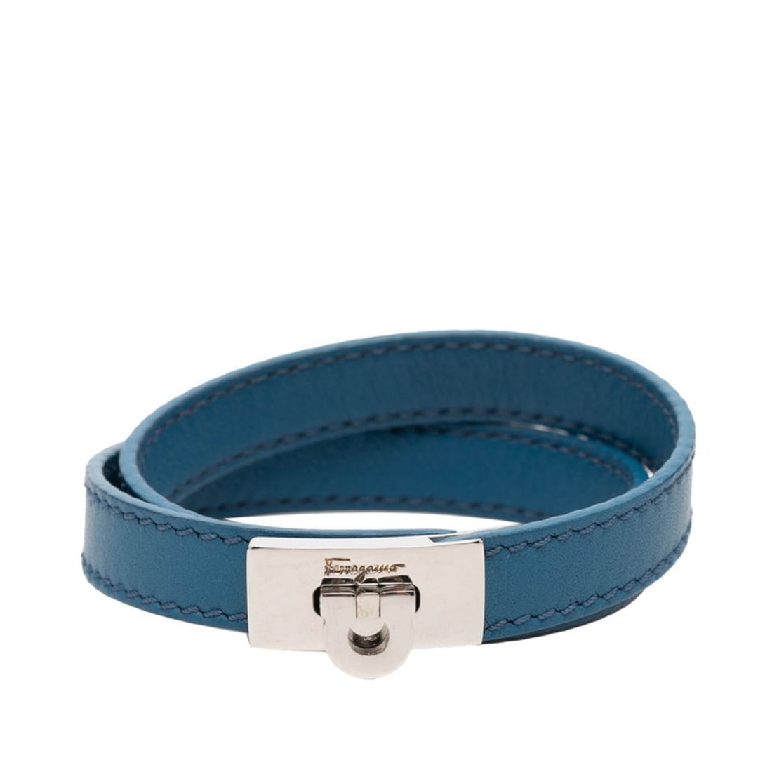 Salvatore Ferragamo Gancini Double Strand Bracelet, Blue Leather, Metal, Women's: --- Catalog ---Category: SizeWidth: 1.1cm / 0.43''Length: 17cm / 6.69''Total Length: 40cm / 15.74''Category: DesignType: Charm braceletColor: BlueGender: WomenMaterial: Leather, MetalCategory: General