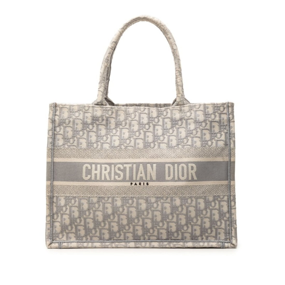 Christian Dior Dior Oblique Embroidery Book Tote Medium Handbag Bag 50-MA-1210 Gray White Canvas (1 of 10)