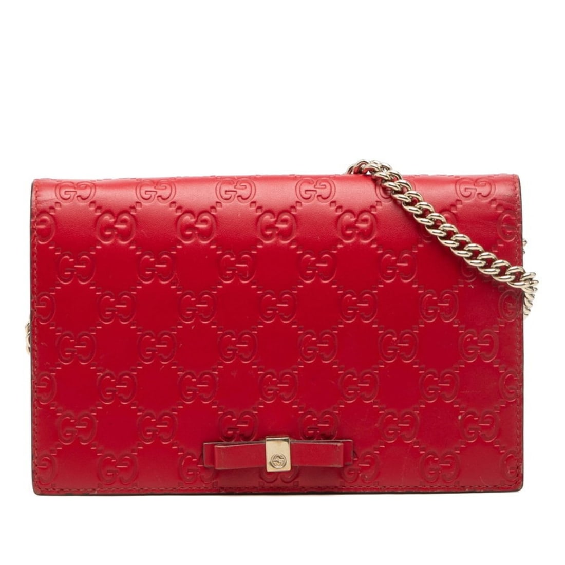 Gucci Ribbon Guccissima Wallet Chain Shoulder Bag 431408 Red Leather Women's GUCCI (1 of 11)