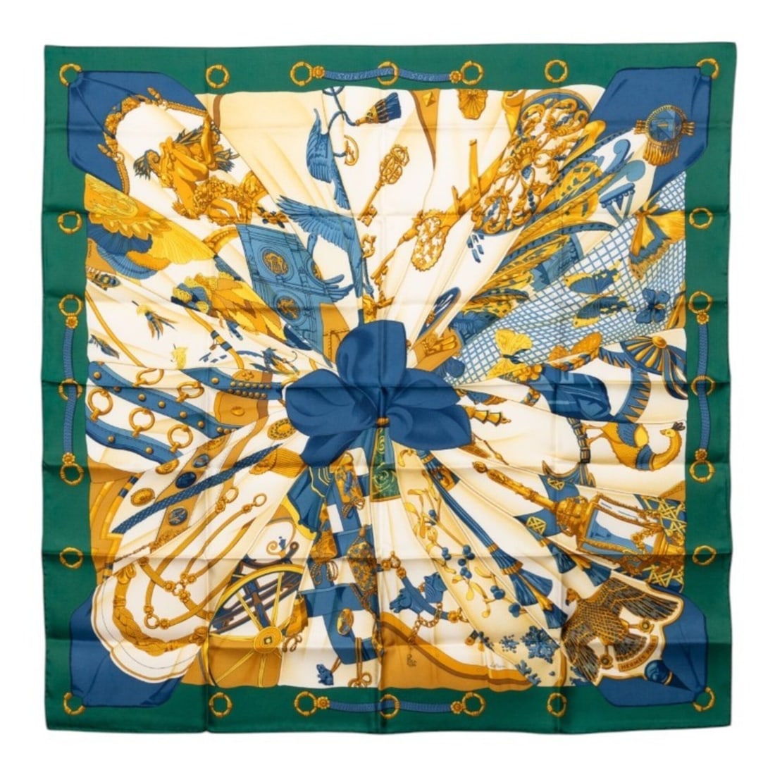 Hermes Carre 90 SOLEIL DE SOIE Silk Scarf/Muffler, Large Size, Green/Beige Multicolor Silk, Women's (1 of 15)
