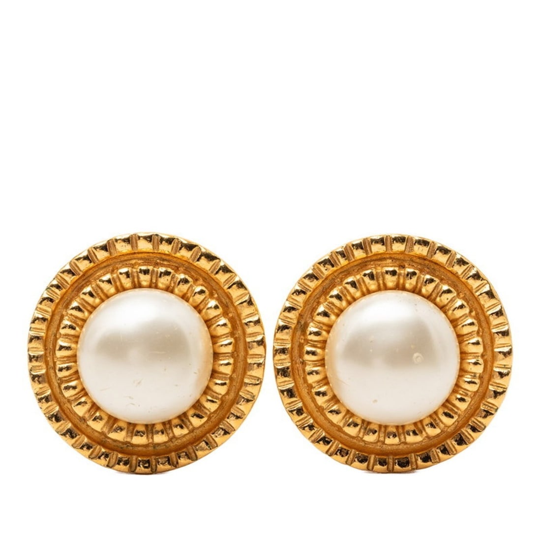 Chanel Round Earrings, Gold Plated, Faux Pearl, Women's. (1 of 10)