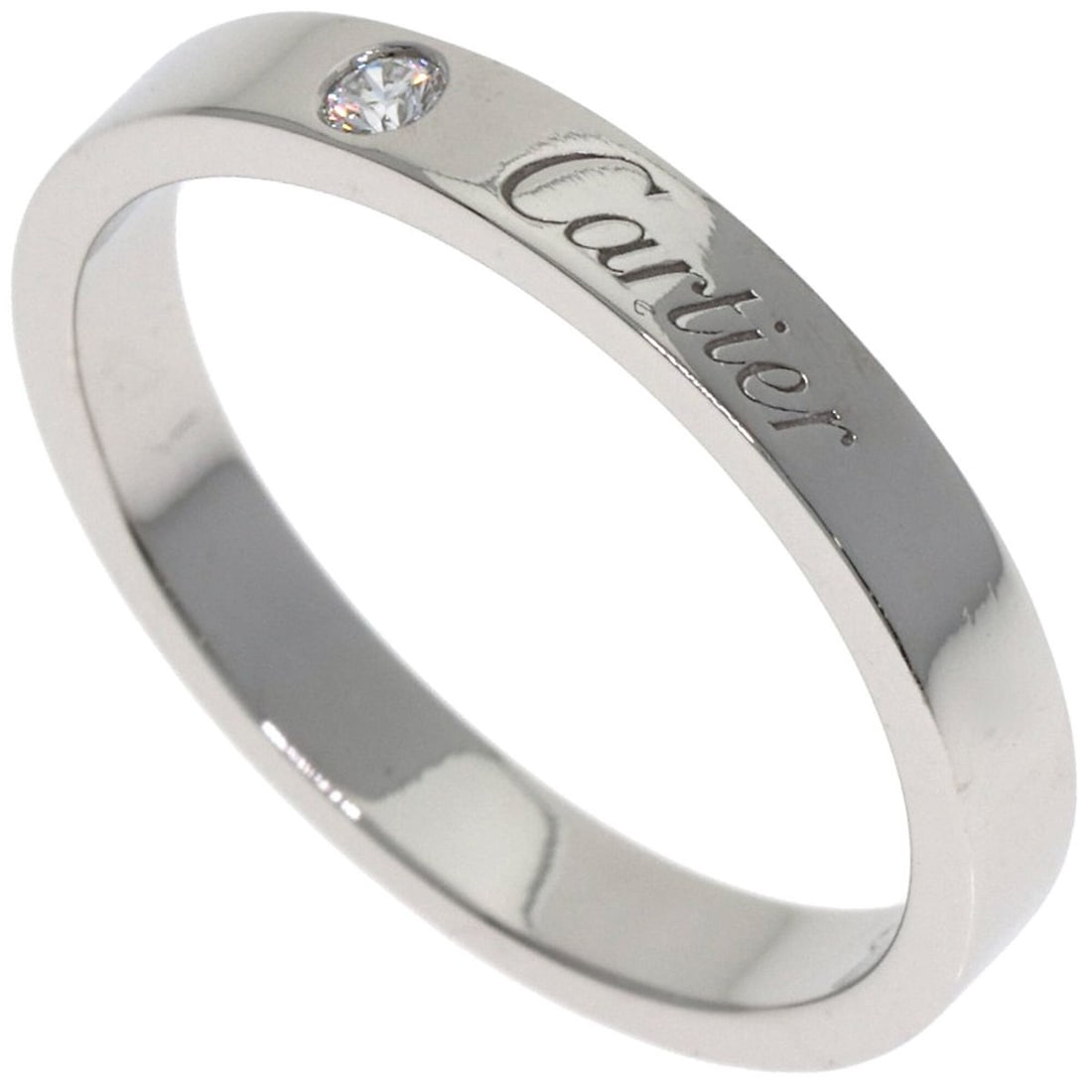 Cartier Engraved 1P Diamond Ring, Size 56, Platinum PT950, Women's. (1 of 17)