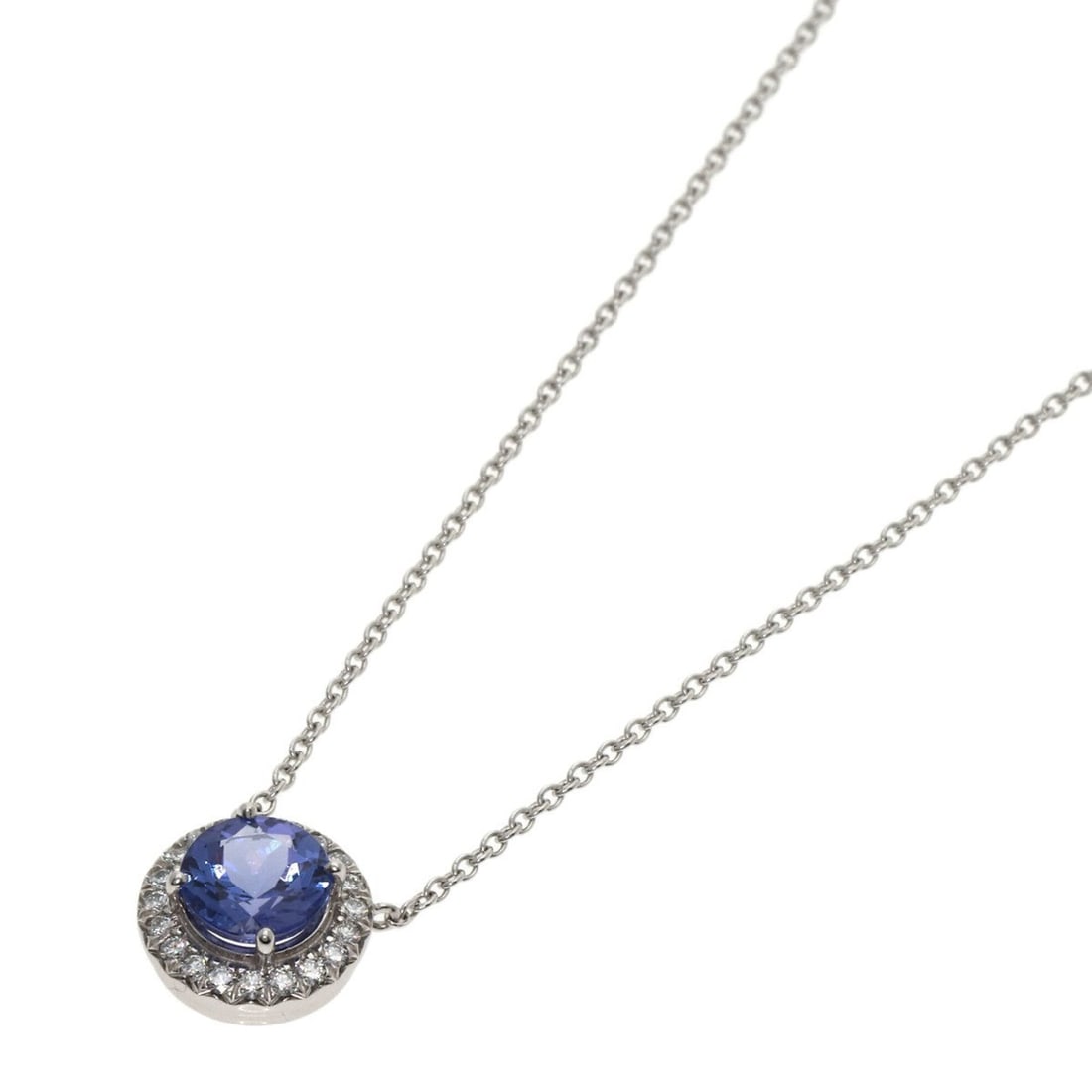 Tiffany & Co. Soleste Tanzanite Diamond Necklace, Platinum PT950, Women's.: --- Catalog ---Category: SizePendant Size: 9.2mm x 9.2mm / 0.36'' x 0.36''Neck Circumference: 41 cm / 16.14''Category: DesignStone: Diamond, TanzaniteGender: WomenMaterial: Platinum 950Necklace Type: