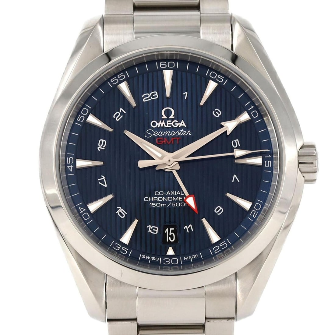 Omega Seamaster Aqua Terra GMT 231.10.43.22.03.001 Stainless Steel Automatic Watch: --- Catalog ---Category: SizeWrist Size: 18.5cm / 7.28''Case Diameter: 43mm / 1.69''Category: DesignType: WristwatchGender: MenColor (Dial): BlueMaterial (Band): Stainless steelMaterial (Case):
