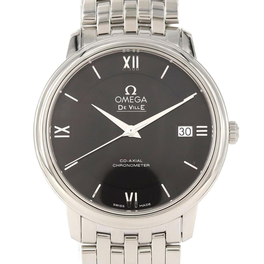 Omega De Ville Prestige 424.10.37.20.01.001 Stainless Steel Automatic Watch: --- Catalog ---Category: SizeWrist Size: 18cm / 7.08''Case Diameter: 37mm / 1.46''Category: DesignType: WristwatchGender: MenColor (Dial): BlackMaterial (Band): Stainless steelMaterial (Case):