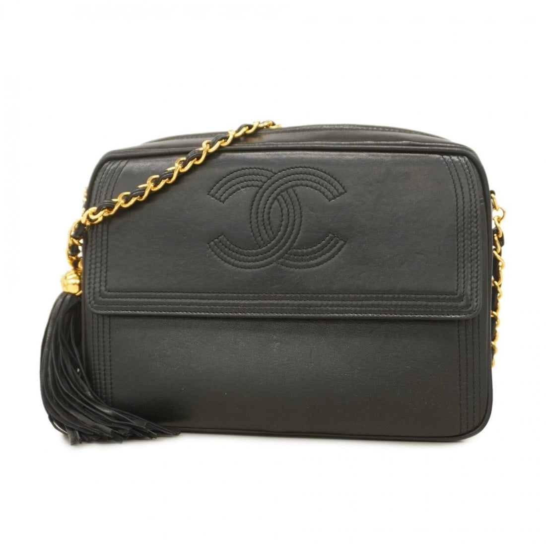 Chanel Shoulder Bag with Chain Strap, Lambskin, Black, Women's (1 of 15)